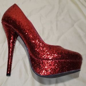 Red Chunky Glitter Heels